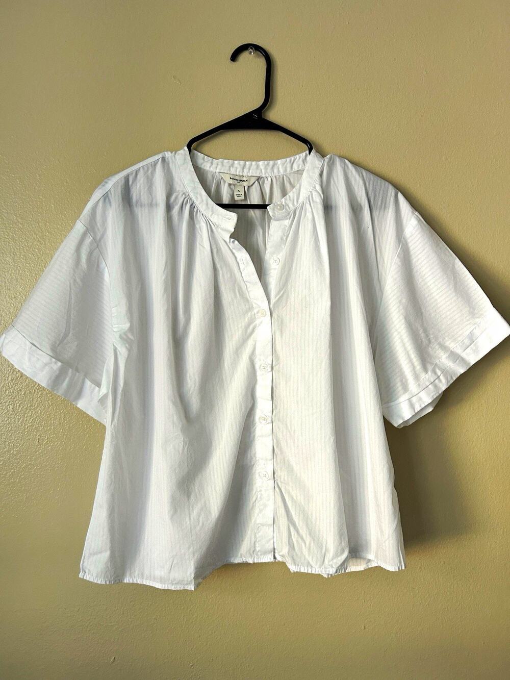 Banana Republic Womens White Solid Collared Button Front Woven Cotton Blouse S